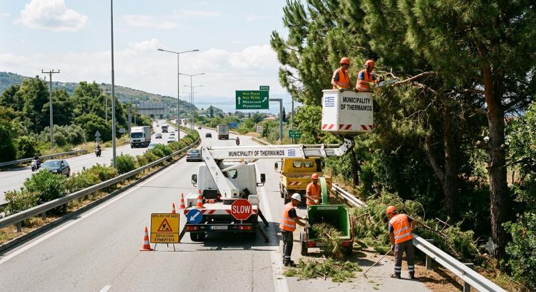 Εργασίες συντήρησης και κοπής πρασίνου και σήμερα στο παράπλευρο οδικό δίκτυο της ΕΟ Θεσσαλονίκης – Ν. Μουδανιών