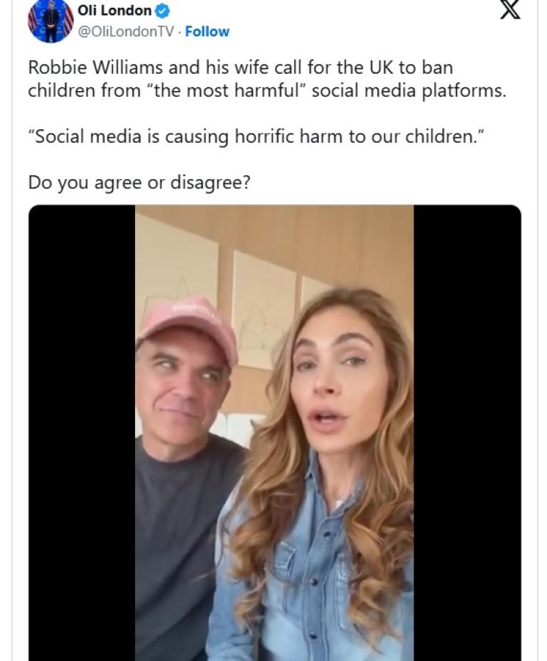 Ρόμπι Γουίλιαμς: Καλεί την βρετανική κυβέρνηση να εφαρμόσει το μέτρο της Ελλάδας για τα social mediα